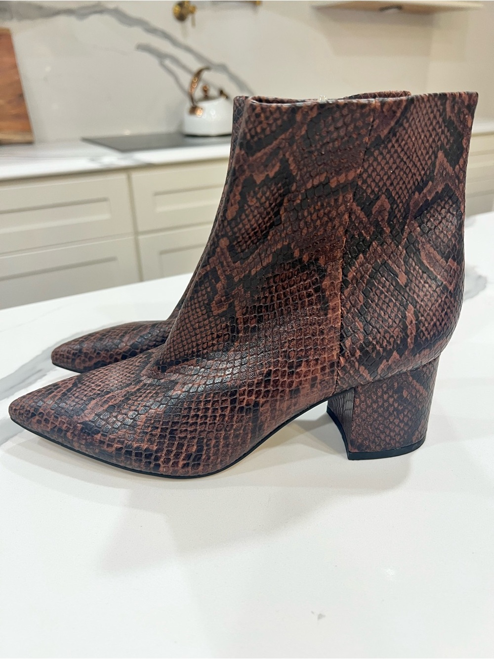 Marc Fisher LTD Jarli Snakeskin Embossed Leather Booties - Size 6M